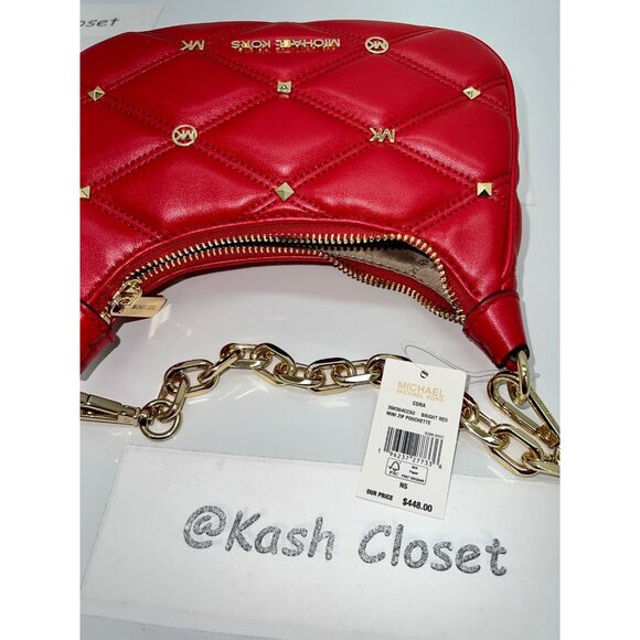Michael Kors Cora Extra-Small Quilted Shoulder Bag Bright Red - Picture 11 of 11